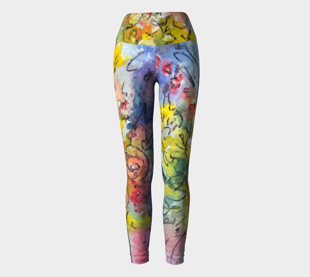 New York Aster Flowers Leaves Print Gym Fitness Leggings Women's Yoga Pants