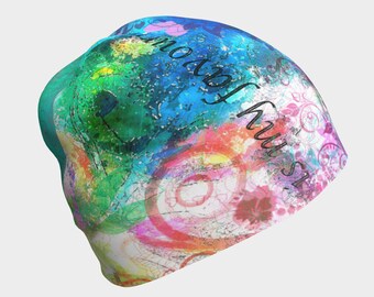 Rainbow Beanie Hat, Colorful Hat for Winter, Soft Chemo Cap, Bamboo Beanie Hats for Adults, Slouchy Beanie Hats Comfortable Cancer Hat Gift