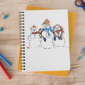 Spiral Notebook Ruled Line Journal with Christmas Watercolor Winter Snowman Family Art, Writing Notebook 6" x 8" with Pocket, Xmas Gift Kids