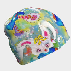 Dancing Bunny Art Beanie: Soft Bamboo Chemo Cap