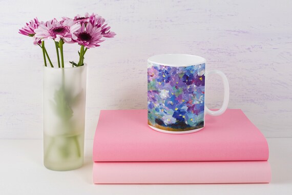 Violet Flowers Coffee Mug for Mom, Grandmother Gift Mug, Purple Flowers, Floral Mug for Flower Lovers, Pretty Mug for Her