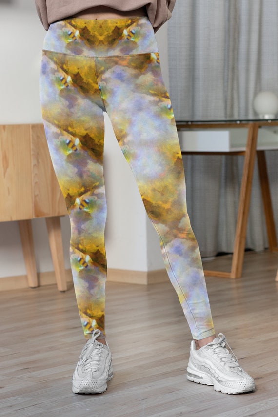 Honey Bee Art Leggings, Beehive Leggings, Sacred Geometry Design, Workout Exercise Clothes, Gym Fashion, Women's Stretch Pants with Art