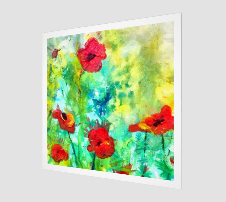 Poppy Flowers Square Art Print, Floral Art Illustration, Colorful Art Flower Painting Poppies, Art Prints Gifts for Mother, Sister Gift image 3