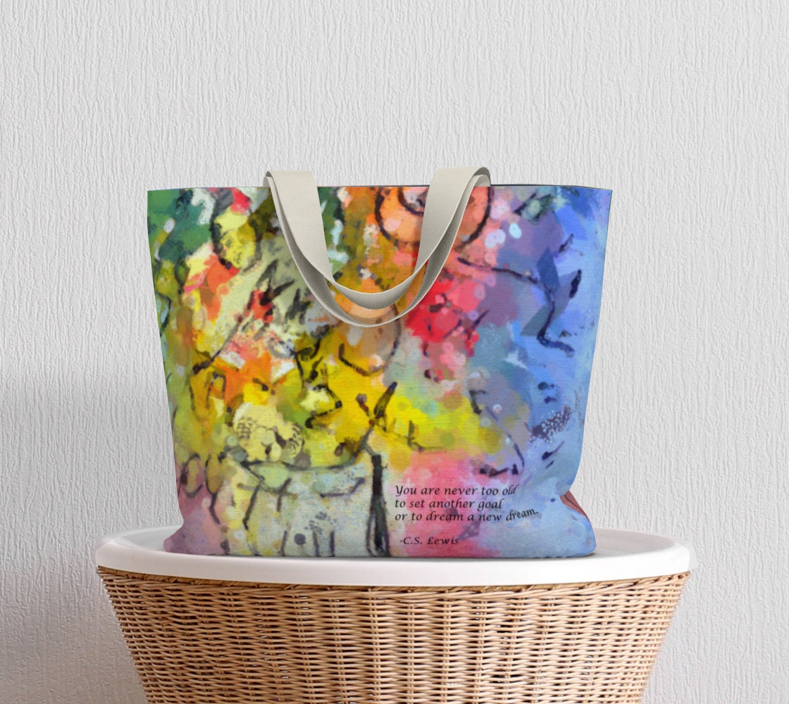 Oversized Canvas Tote Bag: Abstract Floral Art, Zipper