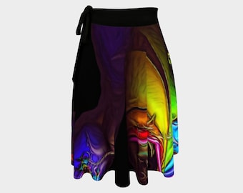 Black Wrap Skirt with Rainbow Abstract Art Design, Lightweight Colorful Fitness Activewear for Women, Ballet Dance Skirt, Beach Cover Up