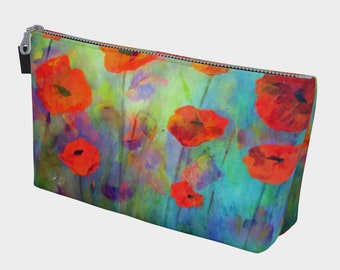 Poppies Makeup Case, Floral Cosmetic Case, Knitting Bags, Canvas Bag for Crafts, Best Friend Gift for Her, Pretty Zipper Pouch for Travel