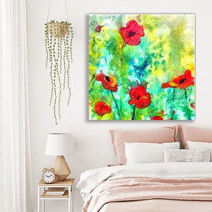 Poppy Flowers Square Art Print, Floral Art Illustration, Colorful Art Flower Painting Poppies, Art Prints Gifts for Mother, Sister Gift image 2