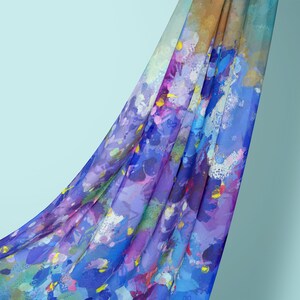 Large Square Silk Scarf for Summer with Pretty Purple Violets in Flower Pot Art by Claire Bull, Satin or Chiffon Scarf Women Gift 50 inch image 2
