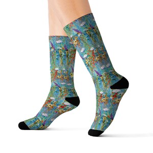 Printed Socks with Wildflowers, Dragonfly Magic, Art Socks, Summer Fashion, Pretty Floral Socks, Smaller Print, Designer Socks, Gift for Her image 6