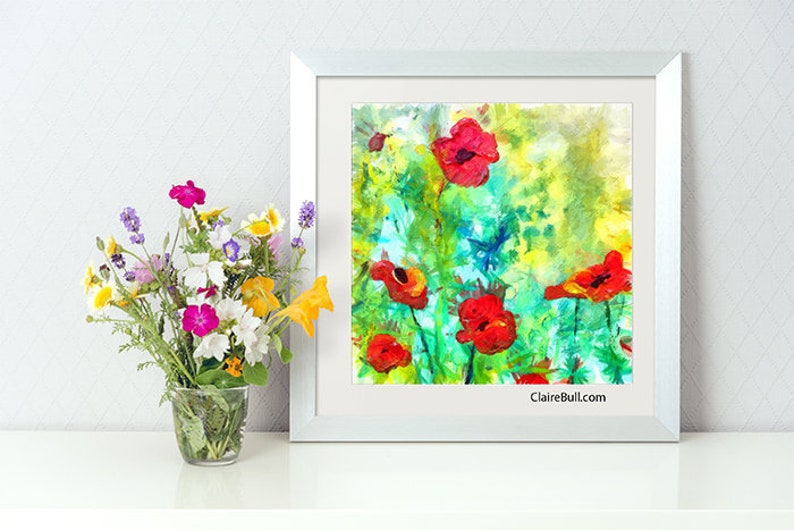 Poppy Flowers Square Art Print, Floral Art Illustration, Colorful Art Flower Painting Poppies, Art Prints Gifts for Mother, Sister Gift image 4