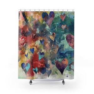 Rainbow Hearts Shower Curtain: Colorful Bathroom Decor, Claire Bull Art