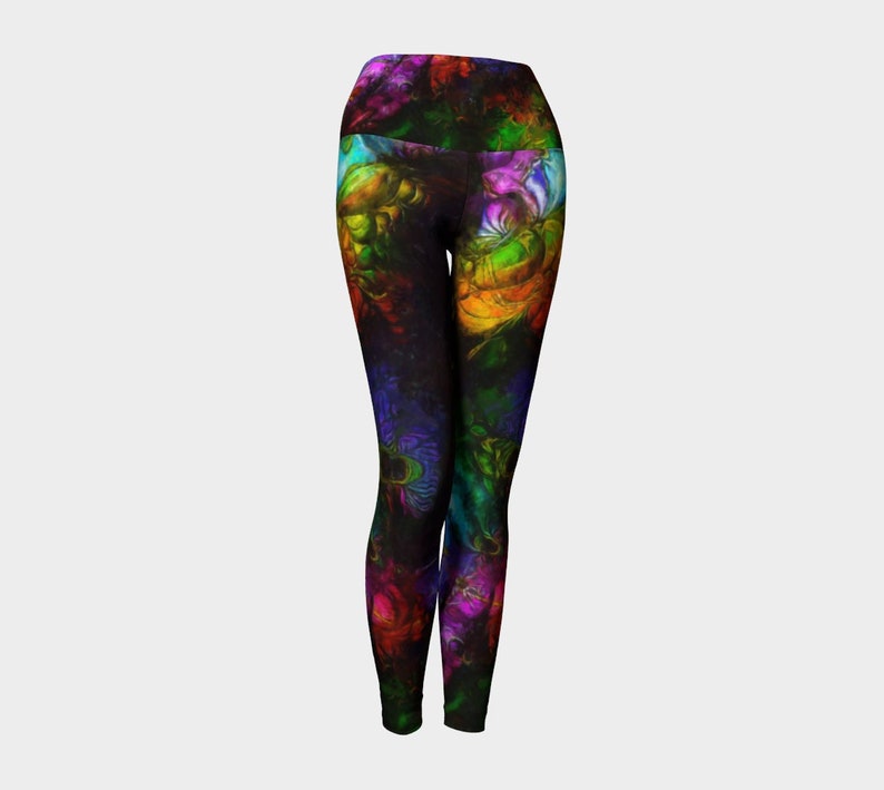 Rainbow Leggings, Black Light Reactive, Yoga Workout Leggings, Colorful Pants, Fitness Pants, Dance Sports, Women's Fashion, Summer Leggings image 1