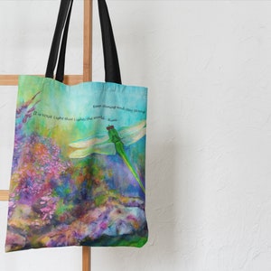 Tote Bag with RUMI Quote Flowers and Dragonfly, Market Bag, Lined Shopping Bag for Women, Book Tote, Reusable Tote Gift for Mom, Pretty Tote image 8