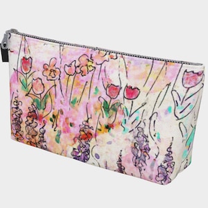 Floral Makeup Case, 12 inch, Knitting Project Bag, Gift for Knitter, Canvas Bag, Zipper Pouch, Cosmetic Bag, Teen Girl Gift, Travel Bag image 2