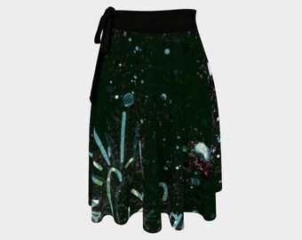 F Cancer Gray Rose Teal Dark Wrap Skirt with Waist Tie, Soft Flowing Fabric, Asymmetrical Knee Length, Cancer Awareness, Fight Cancer Skirts