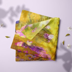 Square Scarf, Silk Scarf, Monet Lily Pond Gold, Multicolor Art Scarf, Pocket Square, Unique Art Gift for Women, Large Scarf, Summer Scarves