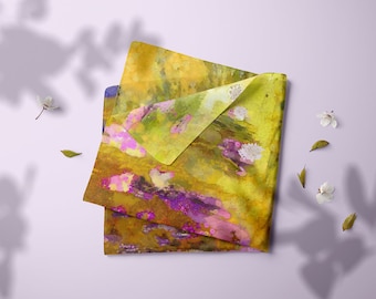 Monet Lily Pond Silk Square Scarf: Abstract Art Scarf