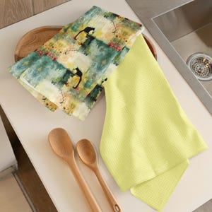 Black Cat Martini Hand Towel: Colorful Bar Cart Decor, Kitchen or Bathroom Accent Towel with Whimsical Art Design by Claire Bull