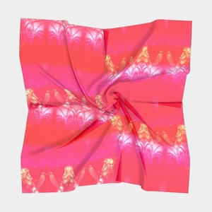 Magenta Pink Silk Scarf: Bird Fractal Art, Pocket Square or Wrap