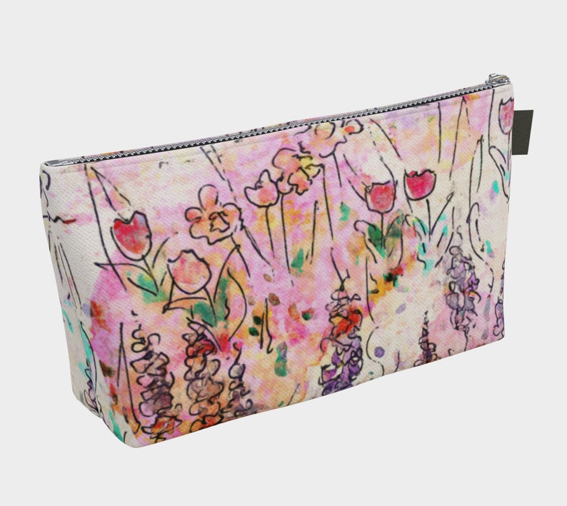 Floral Makeup Case, 12 inch, Knitting Project Bag, Gift for Knitter, Canvas Bag, Zipper Pouch, Cosmetic Bag, Teen Girl Gift, Travel Bag image 3