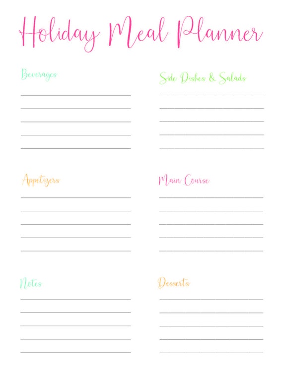Holiday Meal Planner | Etsy