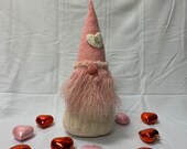 Nordic Valentine gnome made with upcycled felted wool sweaters - Meet Heartthrob the gnome