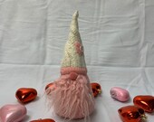 Nordic Valentine gnome handmade from upcycled felted wool sweaters - meet Sweet Cheeks the Gnome