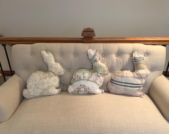 Bunny pillow from upcycled fabrics for your Spring/Easter decor