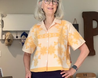 Cropped Camp Shirt Made From Upcycled Vintage Tablecloth SIZE LARGE