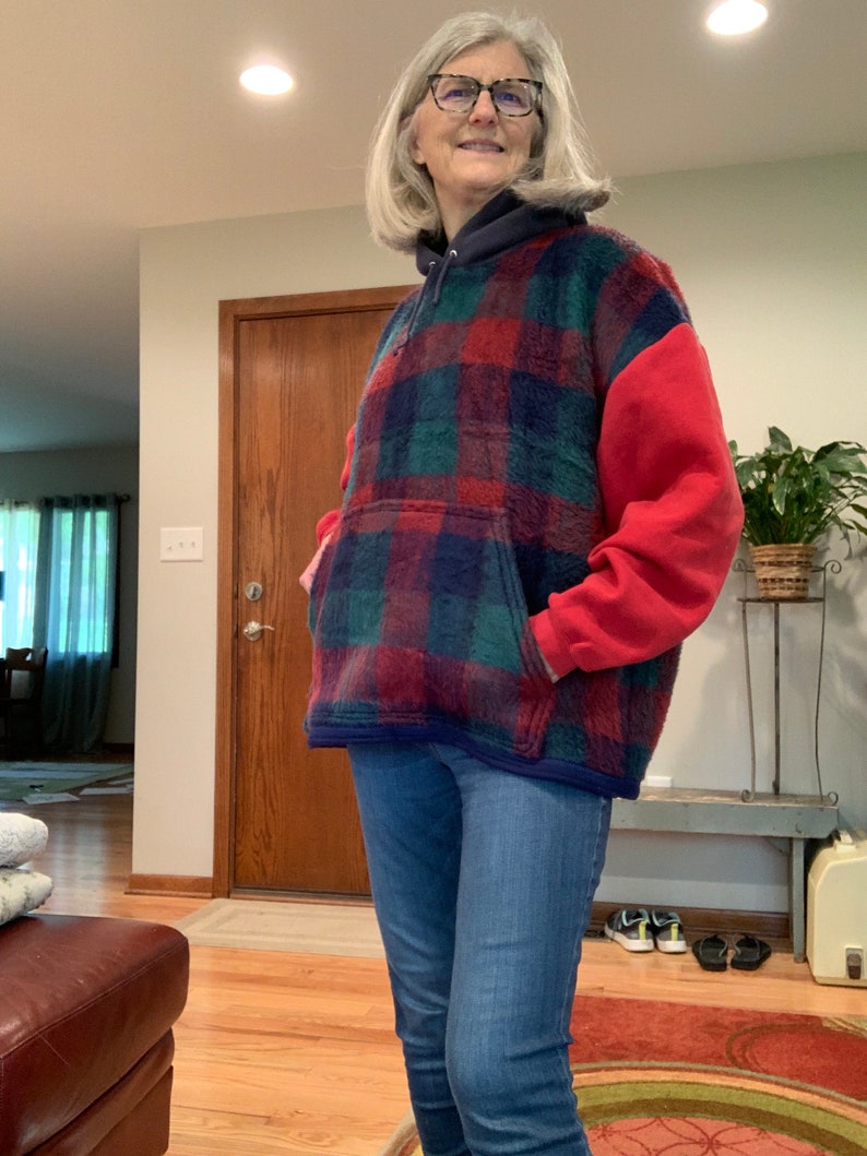 Upcycled Blanket Hoodie Made From a Fuzzy Plaid Blanket OVERSIZED SIZE ...