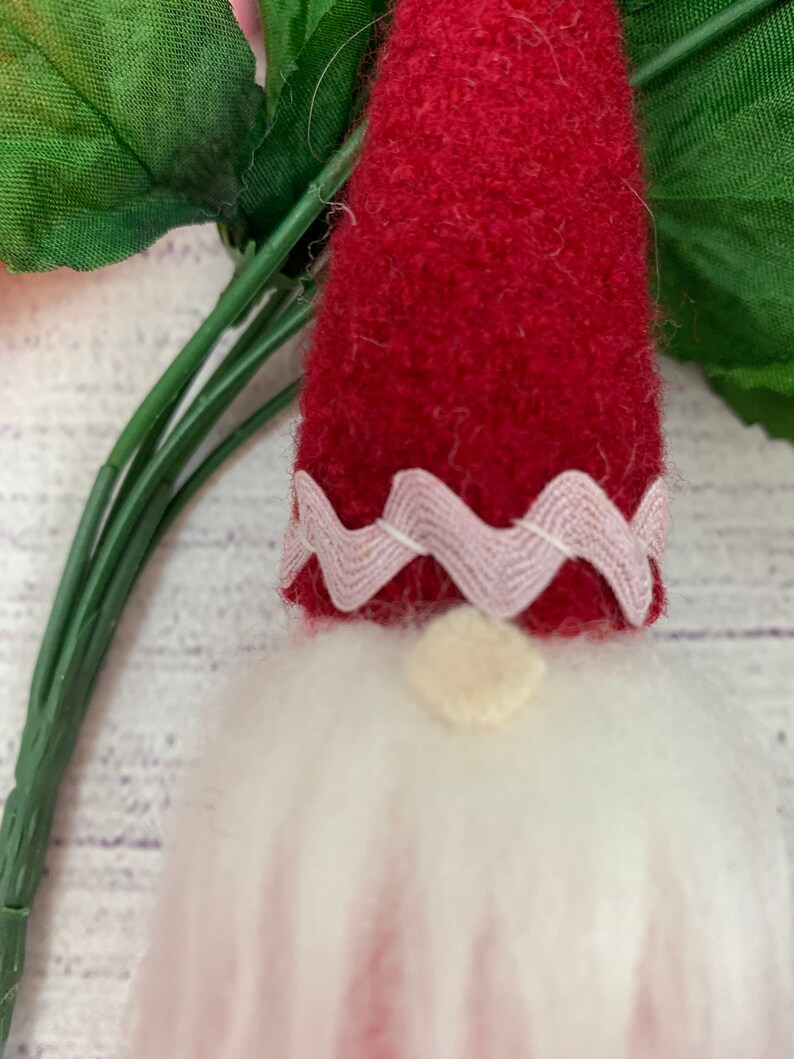 Gnome mini Valentine gnome ornament gift hanger wine bottle hanger made with felted wool from sweaters