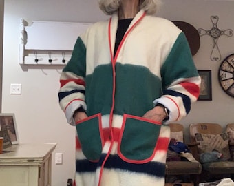Upcycled Jacket made from a soft acrylic striped blanket SIZE MEDIUM/LARGE