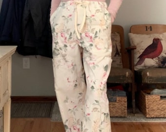 Floral Broadcloth Drawstring Pants /Upcycled 80’s Curtain Panels Size MEDIUM