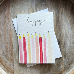 Pink Candles | Hand Painted, Watercolor, Birthday Card by Coram Deo Art