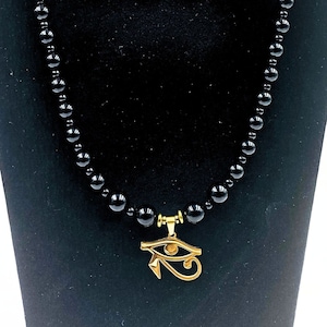Horus Necklace, Black Onyx Necklace, Eye of Horus - Eye of Heru - Eye of Ra, Ancient Egyptian Jewelry, Protection Necklace ,Crystal Healing