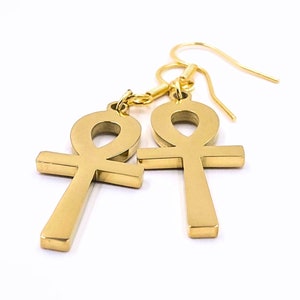 18K Gold Ankh Earrings Minimalist Ankh Jewelry Kemetic Egyptian Jewelry, Gift Earrings, Tiny Ankh Charms, Healing Spiritual Cultural Jewelry