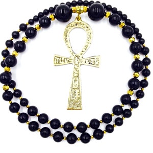Black Onyx Ankh Necklace Egyptian Necklace for Men - Large Ankh Jewelry - Key of Life Symbol- Mens African Jewelry, Gift for Him Dad Husband