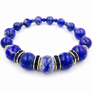 Lapis Lazuli Bracelet, Blue Gemstone Men&#39;s Stretch Bracelet, Black Rhinestone Crystal Bracelet - Lapis Bracelet for Men, Gift for Him or HEr