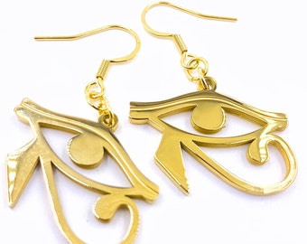 Oog van Horus oorbellen 18K gouden Afrikaanse sieraden Kemetic Egyptische sieraden, echt gouden oorbellen, cadeau voor haar Oog van Heru Ra bescherming sieraden