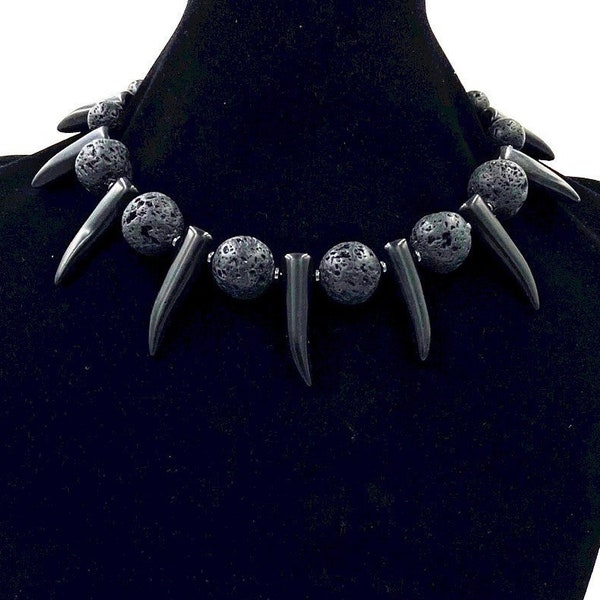 Men's Tribal Jewelry - Shaka Zulu Necklace - African Mens Choker - Black Panther Necklace - Tribal Necklace - Lava Stone Black Turquoise