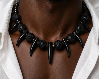 Shaka Zulu Necklace, African Men's Beaded Necklace, Tribal Choker