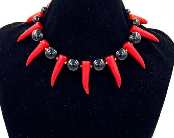 Men's Tribal Jewelry - Onyx and RED Gemstone - Shaka Zulu Necklace - African Mens Choker - Black Panther Necklace -Tribal Necklace for Women
