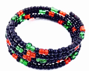 RBG Wrap Bracelet // Pan African // Black Pride // Afrocentric Jewelry / Black Power // Marcus Garvey Bracelet // Red Black Green Seed Beads