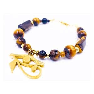 Tigers Eye and 18k Gold Eye of Horus Bracelet, Egyptian Jewelry, Kemetic Gift for Him Her Them, Healing Crystals, Protective Eye