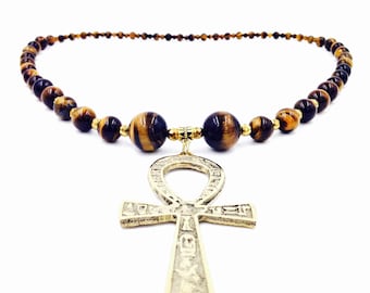 Tigers Eye Jewelry // Egyptian Ankh Necklace // Kemetic Jewelry // Tiger Eye Necklace // Egyptian Jewelry // Spiritual Protection Jewelry
