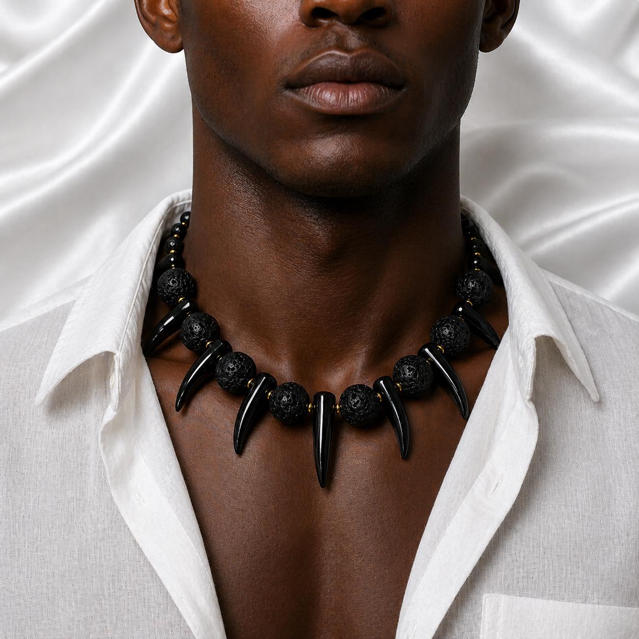 Shaka Zulu Necklace, African Men's Beaded Necklace, Tribal Choker