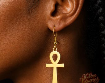 18K Gold Ankh Earrings Minimalist Ankh Jewelry Kemetic Egyptian Jewelry, Gift Earrings, Tiny Ankh Charms, Healing Spiritual Cultural Jewelry
