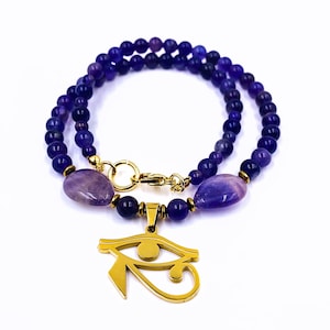 Horus Necklace, Amethyst Necklace, Eye of Horus - Eye of Heru - Eye of Ra, Ancient Egyptian Jewelry, Protection Necklace , Crystal Healing