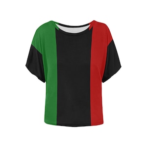 RBG Ladies Winged Shirt // Pan African Flag // Red Black Green // Marcus Garvey // Women&#39;s African Clothing // Black Pride // Unapologetic
