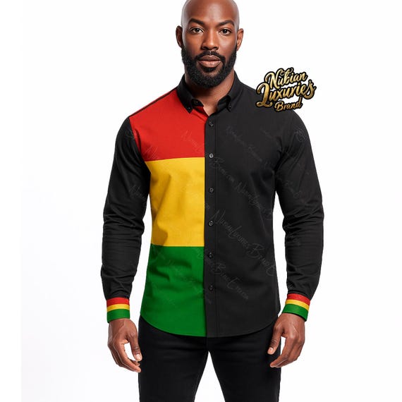 rasta dress shirt Men's Rasta Stripe Camp Shirt Light / Large